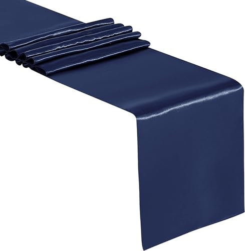 Wambere 2 Stück Tischläufer,30cmx275cm Zartes Satin Tischband,Table Runner Tischdeko für Esszimmer Party Urlaub Dekoration Hochzeit Festliche Dekoration zu besonderen Anlässen Deko,Navy blau