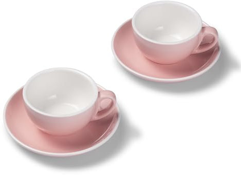 Terra Home 2er Cappuccino-Tassen Set - Rosa, 200 ml, Glossy, Porzellan, Dickwandig, Spülmaschinenfest, italienisches Design - Kaffee-Tassen Set mit Untertassen