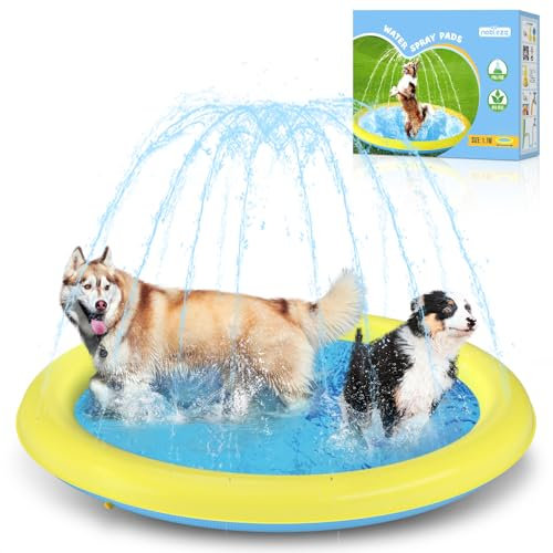 Nobleza Dog Paddling Pool, D170cm/67in Foldable Dog Pool, Thickened Paddling Pool for Dogs, Anti-Slip Doggy Pet Sprinkler Splash Pad, Durable Water Play Mat, Portable Summer Outdoor Garden Water Toy
