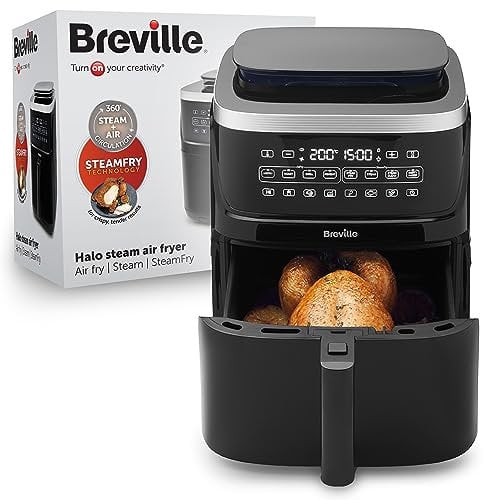 Breville Halo Steam Air Fryer | 7L Digital Air Fryer with SteamFry Technology | 50% More Energy Efficient | 1700W | Steam, Fry, Bake, Roast & Grill | Black [VDF133] | UK Plug