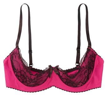 Aiihoo Soutien Gorge Sexy Ouvert Sein Nu Femme Brassière Bra Push Up Dentelle Perspective Lingerie Plaisir Bra Bustier Adulte Rose Vif S