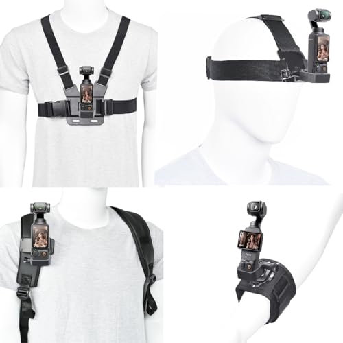 Fotoleey kit d'accessoires pour DJI Osmo Pocket 3 Support de Poitrine de caméra + Support de Sac à Dos de caméra + Support de Bandeau de caméra + Support de Bracelet de caméra