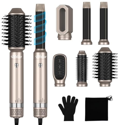 Airstyler 6 in 1, Hairstyler Haarstyler Warmluftbürste Set,Airstyler Stylingbürsten mit Automatischer Lockenstab, Warmluftbürste Massage Heißluftbürste Haarglätter Bürste