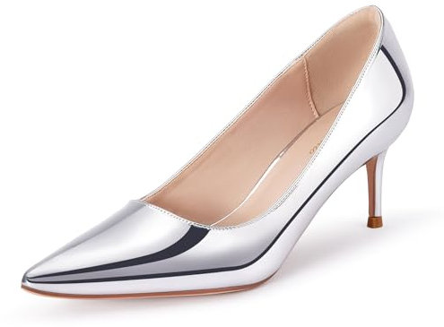 GENSHUO Damen Stiletto Pumps Absatz 6 cm/2,36 Zoll Spitz High Heels Elegant Geschlossene Low Heels für Arbeit Abschlussball Hochzeit Stöckelschuhe in Silber, 40 EU