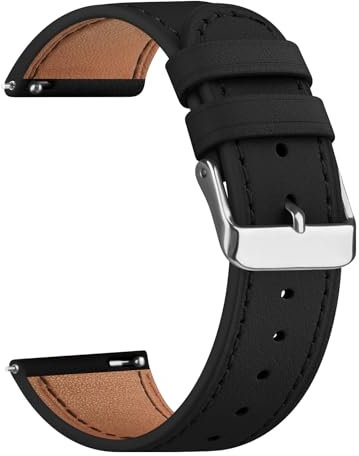 Vancle für Uhrenarmband 20mm Leder Armband Damen Herren,Weiches Atmungsaktives Leder Sport mit Schnellverschluss Geeignet Ersatzarmband für 20mm Armband(Schwarz)