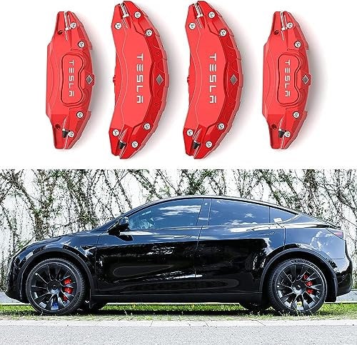 JLVVW Car Brake Caliper Cover, For Tesla Model Y 2019-2022, Wheel Size 19 Inch 20 Inch, Red Protector, Exterior Decoration Accessories,20inch