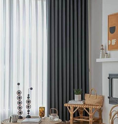 Ayoiow Blickdichte Vorhänge Thermo, Küchenvorhänge Mit Ösen, Chenille Vorhänge Blickdicht 2 Stück, Grau, 137X160CM