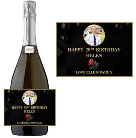 Photo Personalised Bottle Label Sticker for Prosecco Wine Birthday Xmas Anniversary