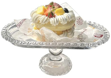 Jarsense Clear Oval Glass Cake Stand, Crystal Cake Dessert Fruit Plate with Domed Lid, Footed Cake Set for Birthday Party, Wedding