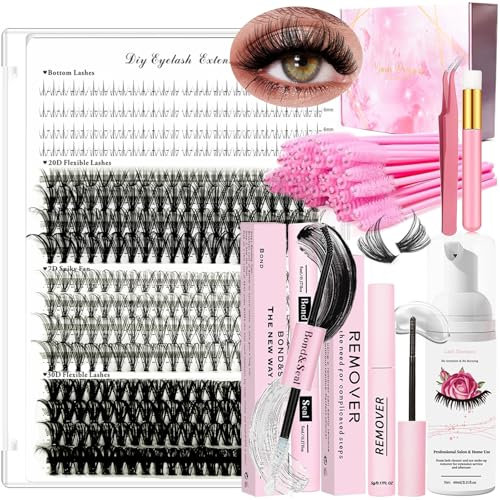DNSGOOR Kit d'extension de Cils 336 Faux Cils avec Cils Inférieurs,Lash Bond and Seal,Dissolvant de Cils,Shampoing Cils,Brosse de Nettoyage,Une Fois Brosse Lash Brosses Pinces à Epiler
