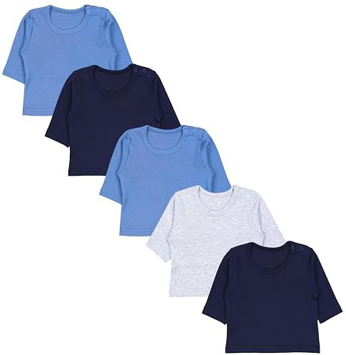 TupTam Baby Jungen Langarmshirt 5er Set, Farbe: Blau Grau Mix Uni, Größe: 50
