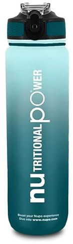 NUPO Botella de agua inteligente, color azul caribeño, aumenta tu hidratación y rastrea tu ingesta de agua, peso ligero, a prueba de fugas, sin BPA, apta para lavavajillas, popote integrado, correa de