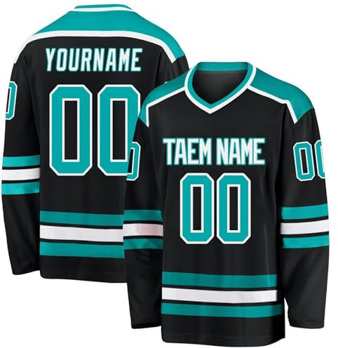 Eishockey-Trikot, personalisierbar, bedruckt, langärmelig, Hockey-Trikot, Bekleidung für Hockey-Fans, Herren, Damen, Jugendliche, 1-schwarz, L