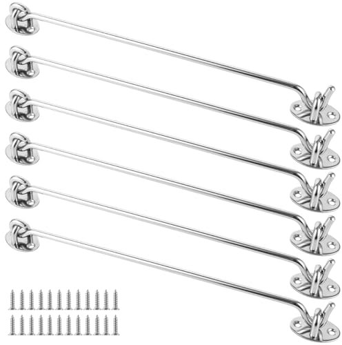 GBACHOOSE 6 Stück Sturmhaken mit öSe 30CM, Edelstahl Kabinenhaken, Vintage TüRhaken Fensterhaken für Rollläden, Lagertüren und -fenster, Schiebetüren, Gartenzäune