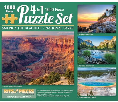 Bits and Pieces – 4-in-1 Multi-Pack - 1000 Piece Jigsaw Puzzles for Adults – 1000 pc 'America The Beautiful' National Parks Puzzle Set Bundle - 20 x 27