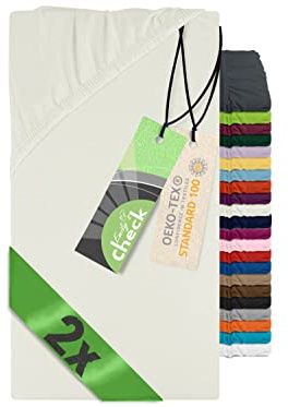Emily´s Check Doppelpack Bettlaken Betttuch Spannbettlaken 1493.2123, 140 x 190-200 cm, Creme