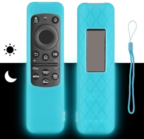 Funda para Mando a Distancia de Silicona Compatible con Samsung BN5901432A BN5901432D BN5901454A BN5901436A TV Mando a Distancia Cubierta Protectora a Prueba de Choques con Cordón(Azul Fluorescente)
