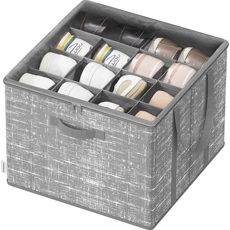 SONGMICS Organisateur de Chaussures, jusqu'à 16 Paires, Boîte de Rangement pour Chaussures, Poignées, Couvercle Transparent, pour Chambre, Entrée, Armoire, Gris Jonc LSP601G01