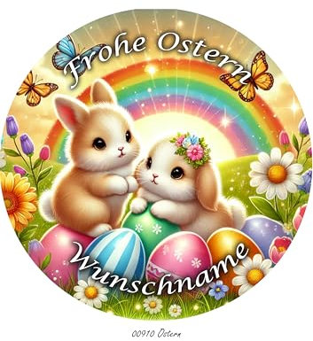 Tortenaufleger Wunschname, Ostern, Osterhase, Küken, Tortendeko, Cake Decoration Fondant, Ø 20cm, 00910 Top Qualität