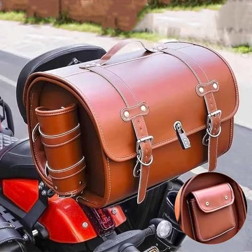 Motorrad Hecktasche für Vespa GTS GTV 250 300, Leder Wasserdichter Retro Motorrad Tasche, Große Kapazität Motorrad Aufbewahrungstasche, Motorrad Zubehör,normal-B Light Brown