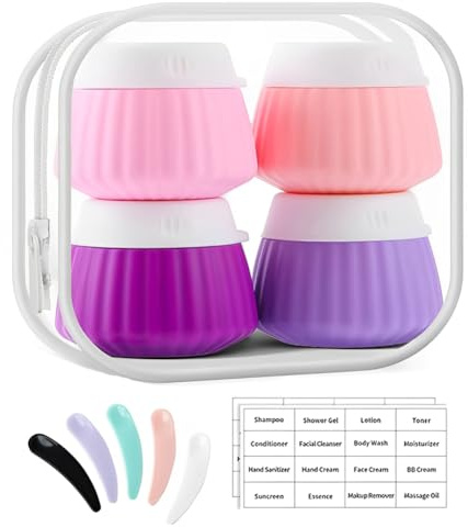 Travel Bottles for Toiletries Travel Containers for Toiletries Silicone Cream Jars Leak Proof Squeezable Travel Size Containers Travel Essentials for Lotion Soap Liquid Shampoo (dazzle)