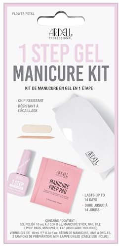 Ardell 1 Step Gel Polish Manicure Kit - Flower Petal, Gel Nail Polish, UV LED Nail Lamp & Prep Pads, Easy At-Home DIY Nail Kit
