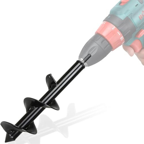 Warmfay Garten Erdbohrer für Bohrmaschine, Garten Schnecken 40X10CM, Pflanzbohrer für Akkuschrauber - Hex Shank Rostfreier Stahl Erdlochbohrer Pfahlbohrer, Schwarz Solider Schaft Spiralbohrer