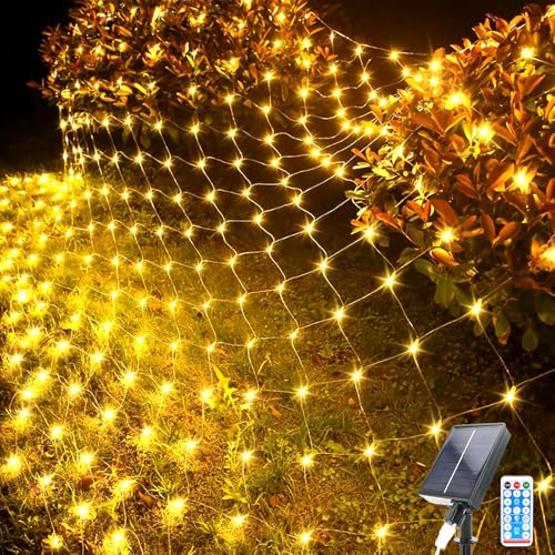 Kousee Filet lumineux solaire d'extérieur à 192 LED, 2 x 2 m, filet lumineux étanche avec 8 modes, télécommande, filet lumineux en fil de cuivre pour sapin de Noël, pelouse, clôture, buissons, mur