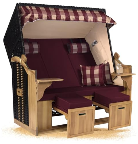 Strandkorb Hanse Ostsee XXL 2,5 Sitzer Volllieger schwarz 150cm breit, ideal für Garten, Terrasse und Balkon