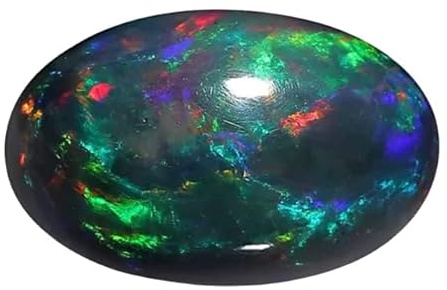 Schwarzer Opal-Anhänger, 7 Ratti 6,50 Karat, schwarzer Feueropalstein, original zertifiziert, rein, aus Äthiopien, ovale Form, schwarzer Opal, loser Edelstein, 1 Stück, für Männer und Frauen