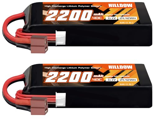 Hilldow 2200mAh RC Akku 3S 40C 11,1V LiPo Akku Softcase mit T-Stecker für Drohne Flugzeug Quadrocopter Helikopter RC Auto LKW Fahrzeuge FPV RC Hobby Modelle (2 Packungen)