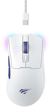 Havit MS966WB Mouse Gaming Quad Mode Wireless Wired USB Bluetooth Wireless 2.4GHz (USB-A e USB-C) RGB 7 Tasti 800-1600-2400-3200-6000-10000 DPI Bianco