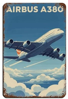 NKALFGH Airbus A380 Luftfahrt-Retro-Poster, Metall-Blechschild, schicke Kunst, Retro, Eisenmalerei, Bar, Menschen, Höhle, Café, Familie, Garage, Poster, Wanddekoration, 20 x 30 cm
