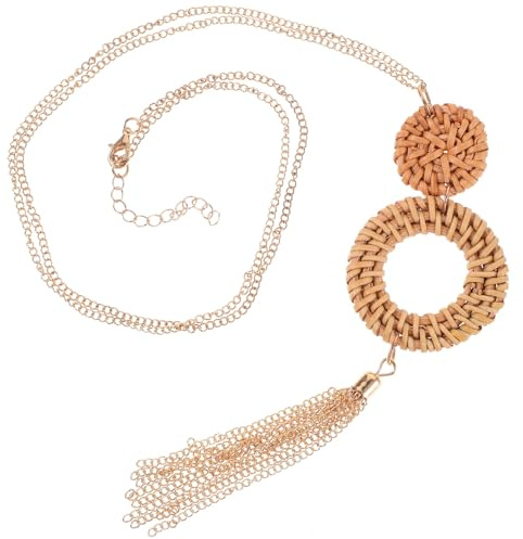 SUPVOX Weaving Wicker Pendant Straw Necklace Sweater Necklace for Women Boho Style Beach Jewelry