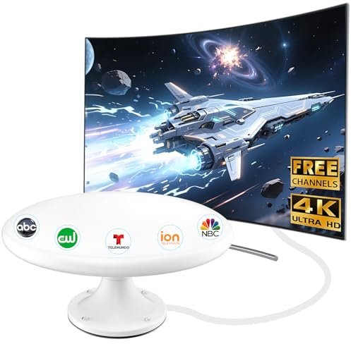 Antenne TV pour camping-car avec signal amplifié – Antenne TV numérique HD d'extérieur avec réception longue portée, installation facile – pour camping-car, remorque, camion, caravane, bateau (blanc