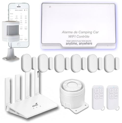 Alarme pour Camping Car - WiFi 4G + Box Routeur - Très Faible consommation électrique - Entiérement programmée - sans Fil - WiFi et 4G aux Normes Française et européenne