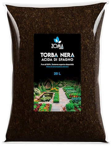 ZOMA Torba acida di sfagno nera Ph 4,5 qualità Superiore Sacco 20l, torba per piante estratta dalle torbiere baltiche, Ideale pura o in mescola con tutti i substrati - Made in Italy