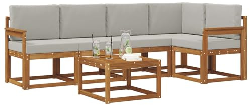 vidaXL Outdoor-Sofagarnitur mit Kissen 6 pcs Natürlich und Hellgrau, Cooles Garten-Sofa, modernes Outdoor-Eckmöbel, langlebige Terrassen-Sitzgelegenheit, gemütliches Lounge-Set für die Terrasse