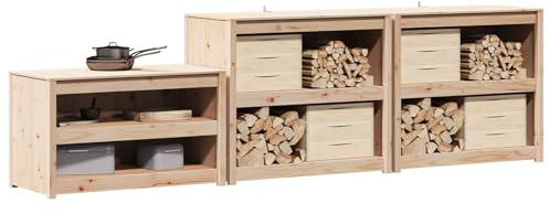 vidaXL Outdoor-Küchenschrank mit Regal MEPPEL 3 Stück Natur Douglasie, Garten- und Terrassenlager, rechteckiger Außen-Schrank, stylisches Design, Möbel aus Douglasie