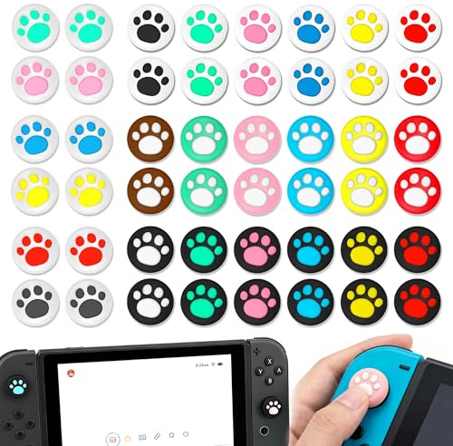 48 Katzenkrallen Silikon Thumbstick Kappen für Nintendo Switch, OLED, Lite | Weiche Silikon-Thumb-Grips optimieren die Spielsteuerung für Nintendo Switch, entspanntes Gaming ohne rutschige Joysticks