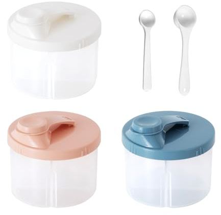 COACOM Boîte Distributrice De Lait en Poudre De 3 Pièces Et Cuillère De Lait en Poudre De 2 Pièces, Boîte De Dosage Portable, Boîte De Dosage Scellée, Adapté À L'Extérieur Et Aux Voyages