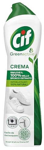 Cif Crema, Detergente per Superfici Dure, Formato 500 ml, Ideale su Grasso Incrostato, Residui di Cibo Bruciato e Macchie di Calcare, con Particelle Pulenti 100% Naturali, Bianco