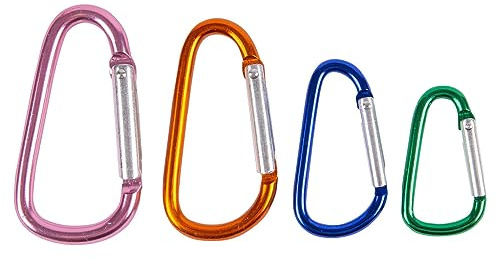 Blackspur 4pc Multicolour Aluminium Spring Snaps Set - 4 Sizes - Small Metal Carabiner Key Keyring Chain Hook Bag Clip Fastener