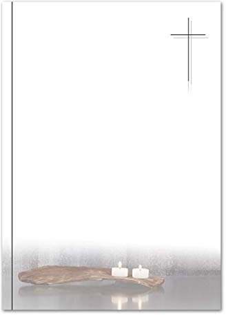 50x Trauerpapier DIN A4 Motiv: Kerzen auf altem Holz - Briefpapier Trauer 297 x 210 mm - 90 g/m² Kondolenz Papier - Trauer Papiere by GUSTAV NEUSER