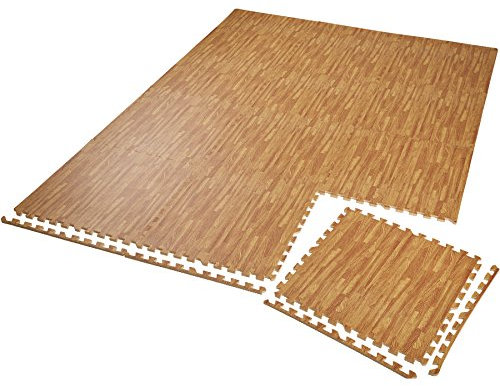 TecTake Set di tappetini di Protezione Tappetino da Fitness | Antiscivolo, antimacchia | Sistema ad Incastro ampliabile - (12x Look Legno | No. 402657)