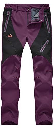 donhobo Damen Hosen Wasserdicht Softshellhose Wanderhose Fleece Gefüttert Winterhose Winddicht Warm Elastisch Outdoorhose Trekkinghose Lila M