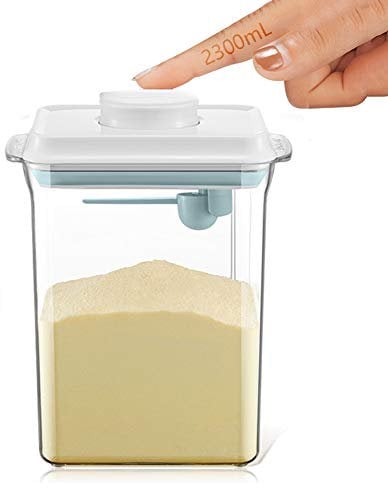 2.3L Luftdichte Milchpulver-Spender, Tragbarer Milchpulver-Kasten,Milchpulver Behälter mit Löffel, Einhandbedienung, Abnehmbar, zur Aufbewahrung von Baby Milchpulver, Obst und Lebensmitteln