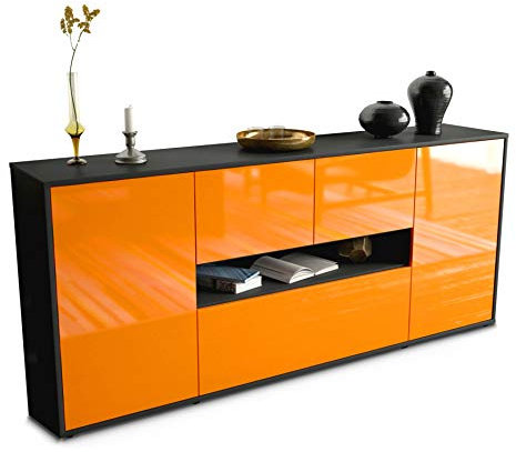 Stil.Zeit Sideboard Olaf, Korpus anthrazit matt, Front Hochglanz Mandarine (180x79x35cm) Push-to-Open Technik & Leichtlaufschienen