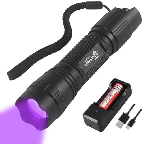 UltraFire UV Taschenlampe 395-405 nm Schwarzlicht LED Taschenlampe, Zoomable UV Licht, Stufenlose Dimmung UV Lampen, Kleines Ultraviolettes Licht