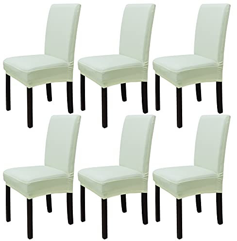 Leeyunbee 6 Pièces Housse de Chaise Moderne élastique, Amovible Lavable Extensible Housses de Chaise de Salle à Manger, Couverture de Chaise pour Décor Salle à Manger, Hôtel et Mariage (Beige)